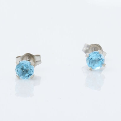 14ct White Gold, 4mm, Round Mixed Cut Topaz Stud Earrings