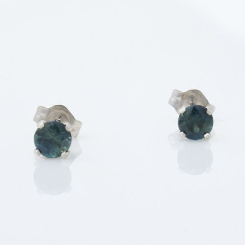 14ct White Gold, 4.25mm Teal Blue Sapphire Stud Earrings