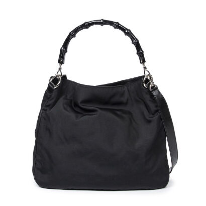 Gucci, Canvas Black Bamboo Top Handle Bag