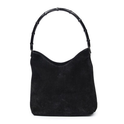 Gucci Suede Black Bamboo Handle Bag