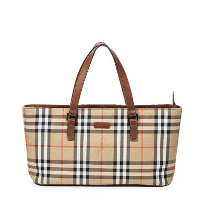 Burberry Checkered Canvas Rectangular Tote Bag