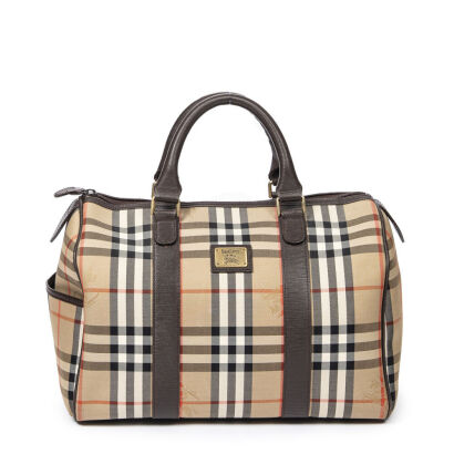 Burberry Checkered Canvas Boston Bag