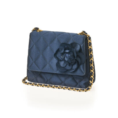 Chanel Quilted Satin Mini Square Camellia Bag