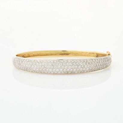 18ct Yellow/White Gold, Hinged 2.92ct Diamond Bangle