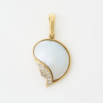 18ct Yellow Gold, Mabe Pearl and Diamond Pendant