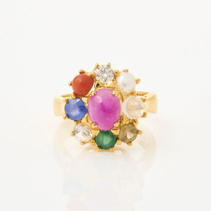 14ct Yellow Gold, Multi Stone Navaratna Ring