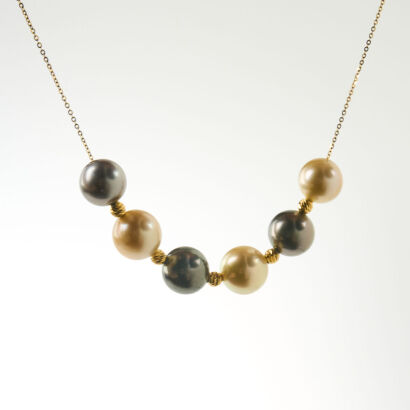 18ct Yellow Gold, Gold and Black Pearl Necklace