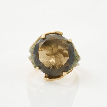 10ct Rose Gold, 5.60ct Round Smokey Quartz Ring