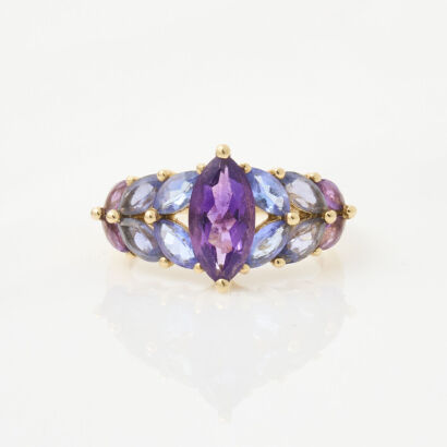 14ct Yellow Gold, Vintage, Amethyst and Violet Marquise Cut Ring