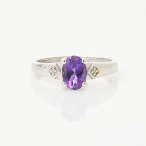 10ct White Gold, .50ct Amethyst and Diamond Ring