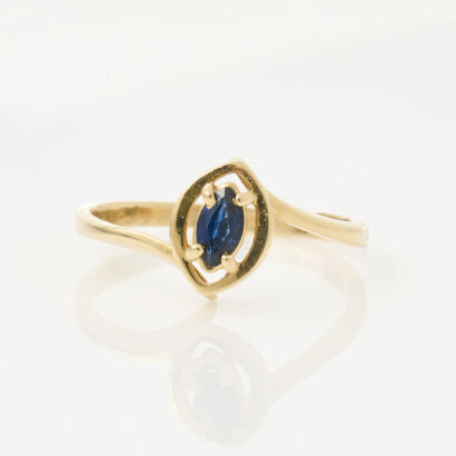 14ct Yellow Gold, Marquise Cut Sapphire Solitaire Ring