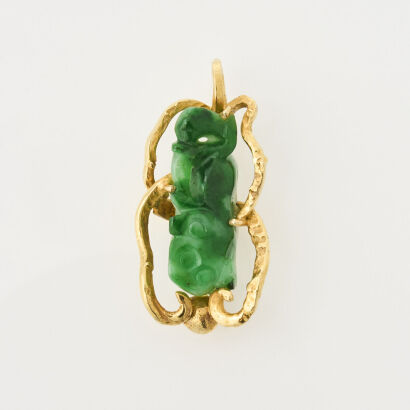 14ct Yellow Gold, Carved Jade Handmade Pendant