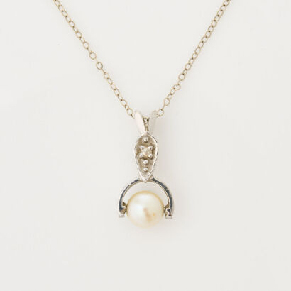 14ct White Gold, Pearl and Diamond Pendant on Chain