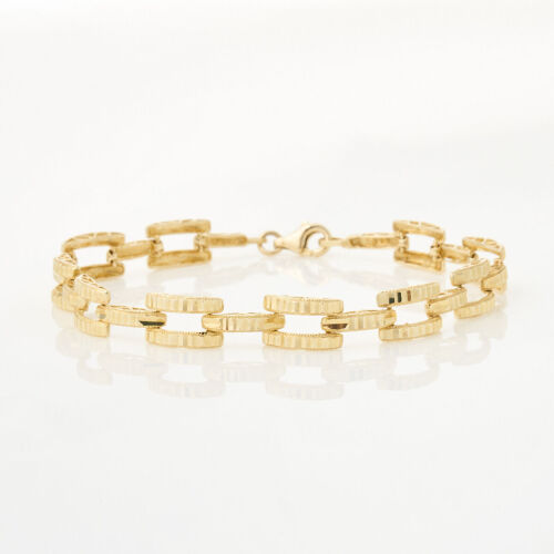 14ct Yellow Gold, 18.5cm Faceted Square Link Bracelet