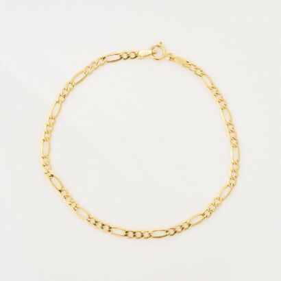 14ct Yellow Gold, 17cm, 3:1 Figaro Bracelet with Bolt Ring Clasp