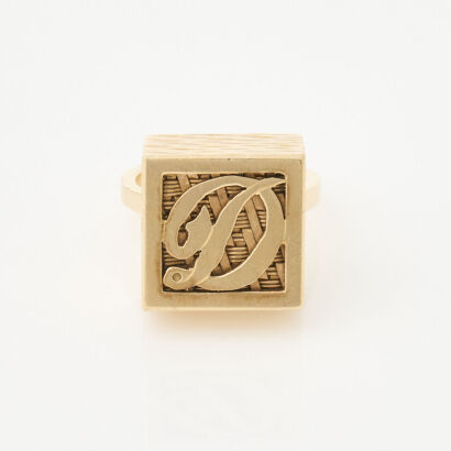 14ct Yellow Gold, Cube Signet Ring Style with "D" Initial