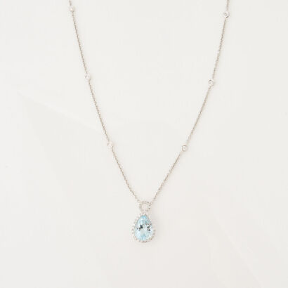 18ct White Gold, 1.60ct Aquamarine and ..47ct Diamond Necklace