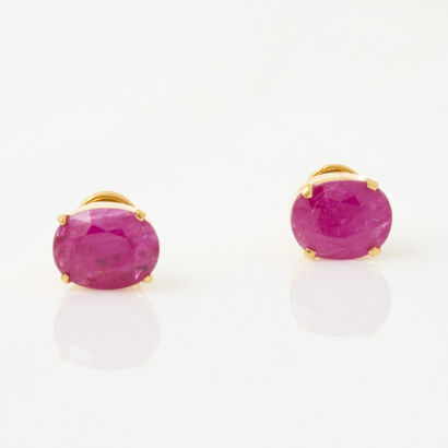 22ct Yellow Gold, 3.80ct Oval Mixed Cut Ruby Stud Earrings