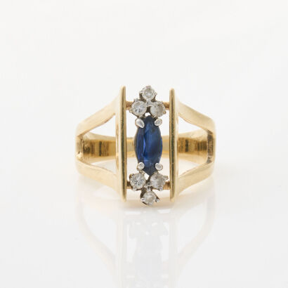 14ct Yellow Gold, .33ct Sapphire and .12ct Diamond Dress Ring