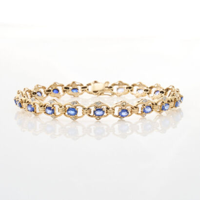 14ct Yellow Gold, 4.00ct Sapphire and .20ct Diamond Bracelet