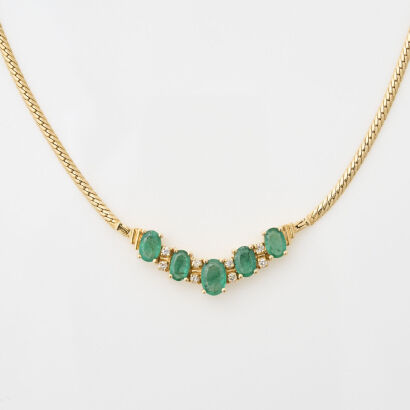 14ct Yellow Gold, 2.25ct Emerald and .15ct Diamond Necklace