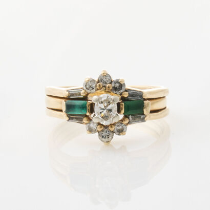 14ct Yellow Gold, .50ct Diamond and Emerald Dress Ring