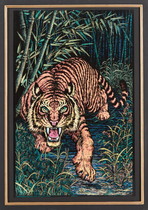 A Vintage Frame Velvet Tiger