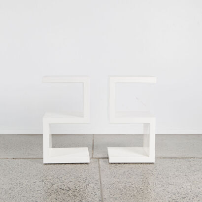 A Pair Of White Artemis Geometric Side Tables