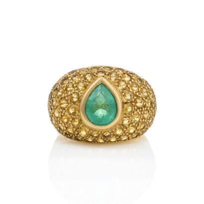 18ct Yellow Gold, Modern 1.64ct Emerald and 4.00ct Yellow Sapphire Ring