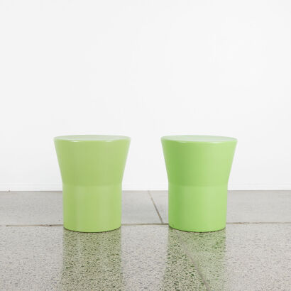 A Pair Designer Moulded Stools In Green