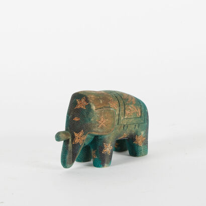 A Vintage Hand Painted Wooden Elephant Figurine