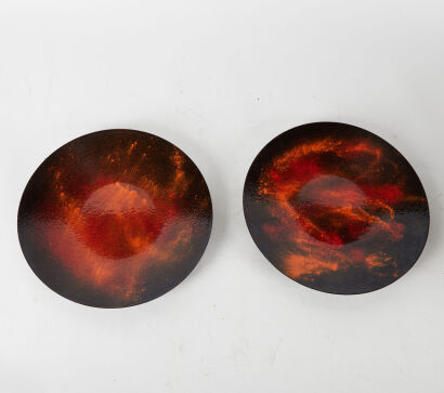 A Pair Of Mid-Century Enamel Plates