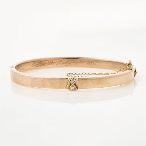 9ct Rose Gold, Hollow, Oval .05ct Diamond Bangle