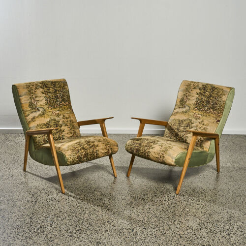 A Pair of Italian Silk Lounge Chairs