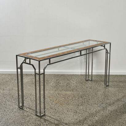 A Milo Baughman Chrome and Glass Console