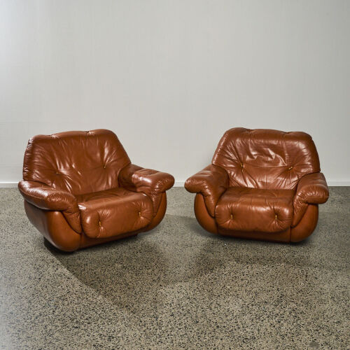 A Pair of 1970s&nbsp;Italian Leather Lounge Chairs