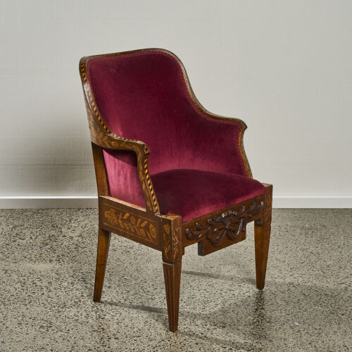 A Dutch Louis XVI Rosewood Marquetry Inlaid Armchair
