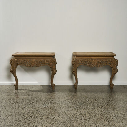 A Pair of Antique Japanese Teak Meiji Period Console Tables