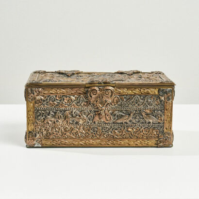 An AB Paris Repousse High Relief Medieval Jewellery Box