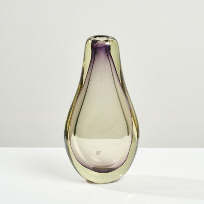 A Large Green Amethyst Glass Vase by Flavio Poli
