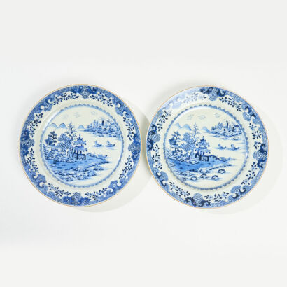 A Large Pair of Chinese Export Ceramic Plates