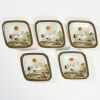 A Set of Five Japanese Satsuma Plates with Crane Decorations