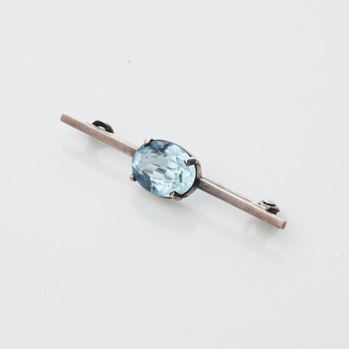 Blue Glass Silver Brooch