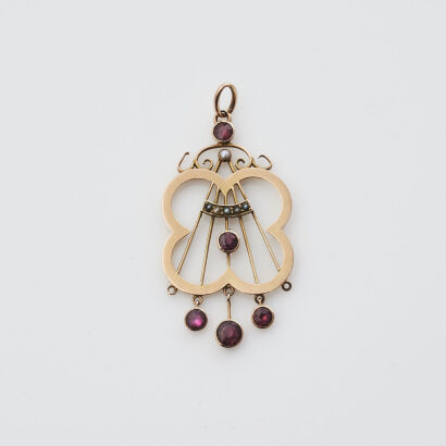 9ct Edwardian Garnet and Seed Pearl Pendant