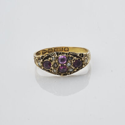 15ct Victorian Garnet and Seed Pearl Ring