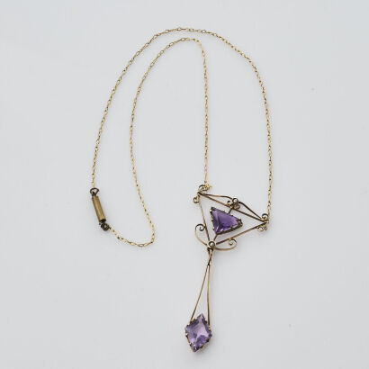 9ct Edwardian Amethyst and seed Pearl Necklace