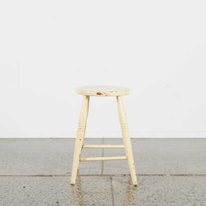 A Vintage Yellow Wooden Painted Stool