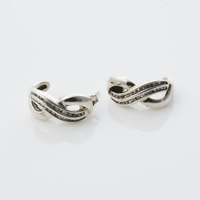 Pair of Silver and Diamond Earrings