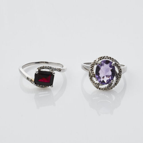 Two Silver and Gemstone Rings