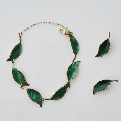 Silver Enamel Bracelet and Earrings